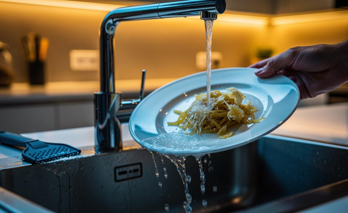 Rinsing plates in cold water first: why temperature contrast loosens dried food